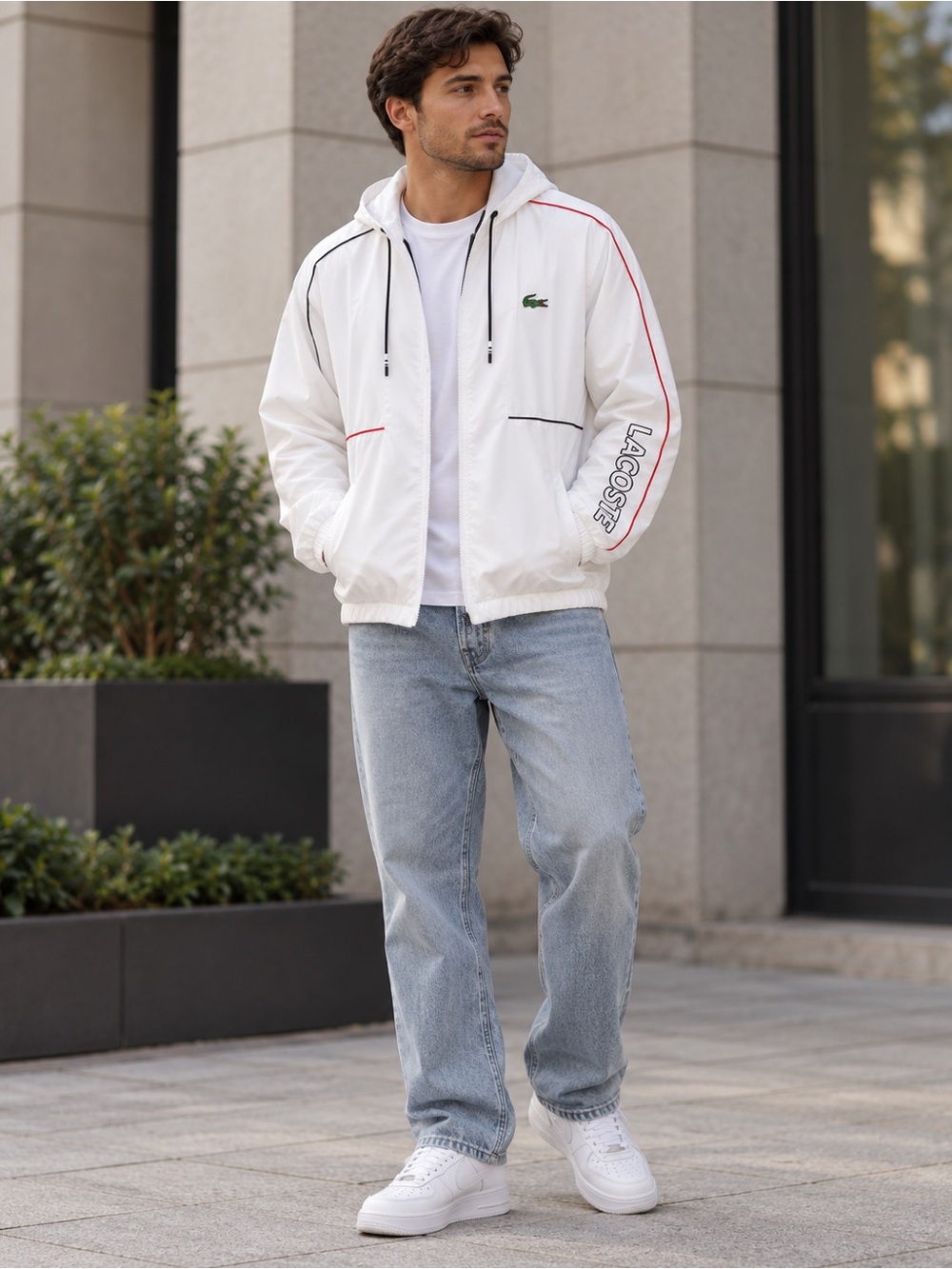 Lacoste Sport Men’s White Hooded Windbreaker Jacke